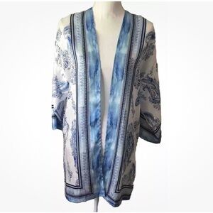 Chico’s Paisley Joy 3/4 Sleeve Blue Jacket Open Front Size S/M